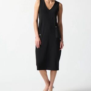 Joseph Ribkoff Black Midi Dress V-Neck Sleeveless size 10